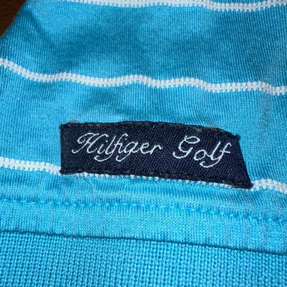 VTG Tommy Hilfiger Golf Mens L Blue Striped Mercerized Pima Cotton Polo Shirt - Picture 6 of 9